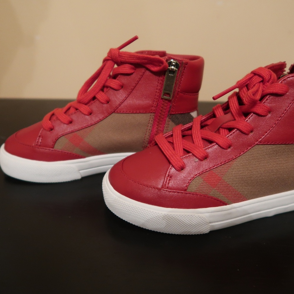 Burberry Kids Red Hightops W/ checkered